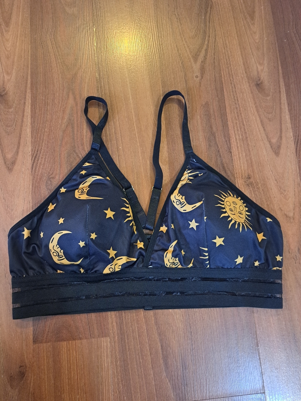 Celestial Print Bralette in Black and Gold